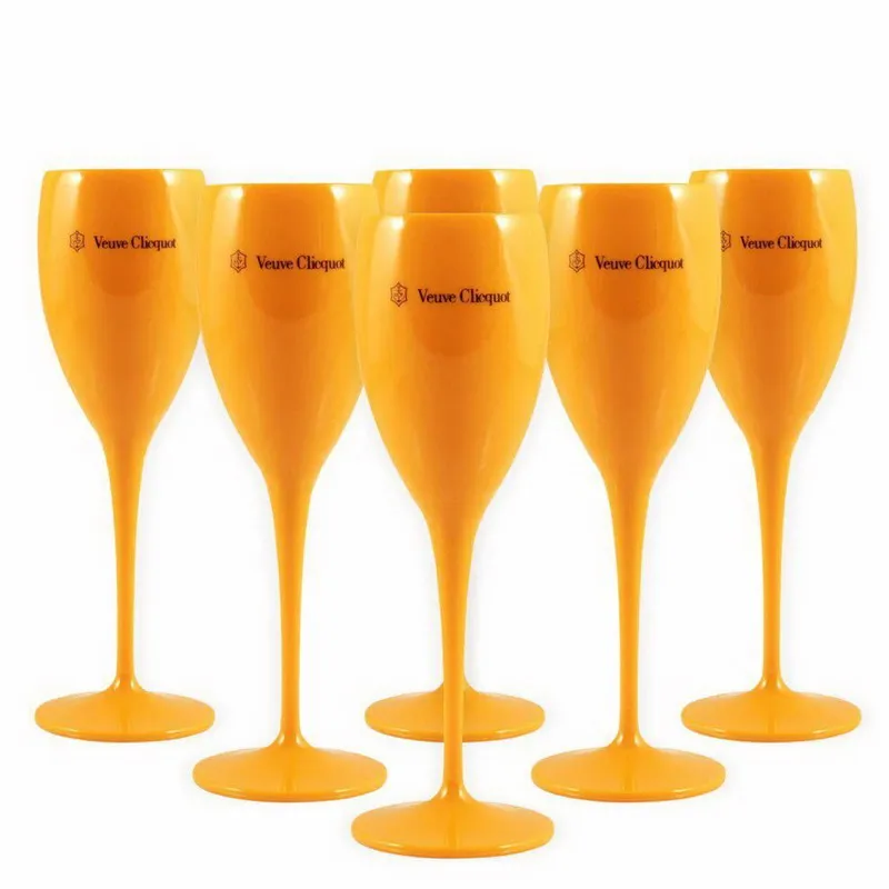 6 قطعة orange البلاستيك مزامير الشمبانيا الاكريليك حزب كؤوس مشروبات