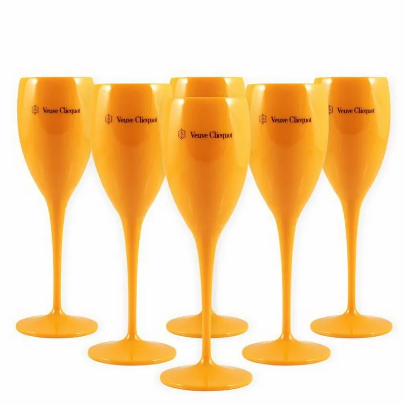 Copas de vino de fiesta acr&iacute;licas, flautas de champ&aacute;n de pl&aacute;stico naranja, 6 uds.-0