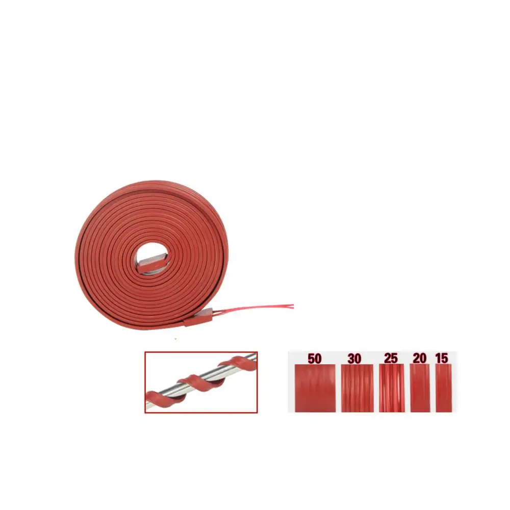 Силиконовый нагревательный кабель водонепроницаемый гибкий 15 мм 12 В 24 36 110 220