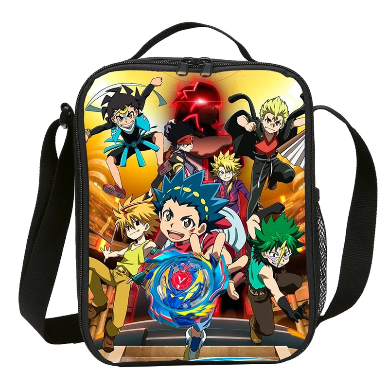 

Boys Game Anime Beyblade Burst Print Lunch Bags Children Crossbody Lunch Box Kids Portable Insulated Box Picnic Tote Cooler Bag