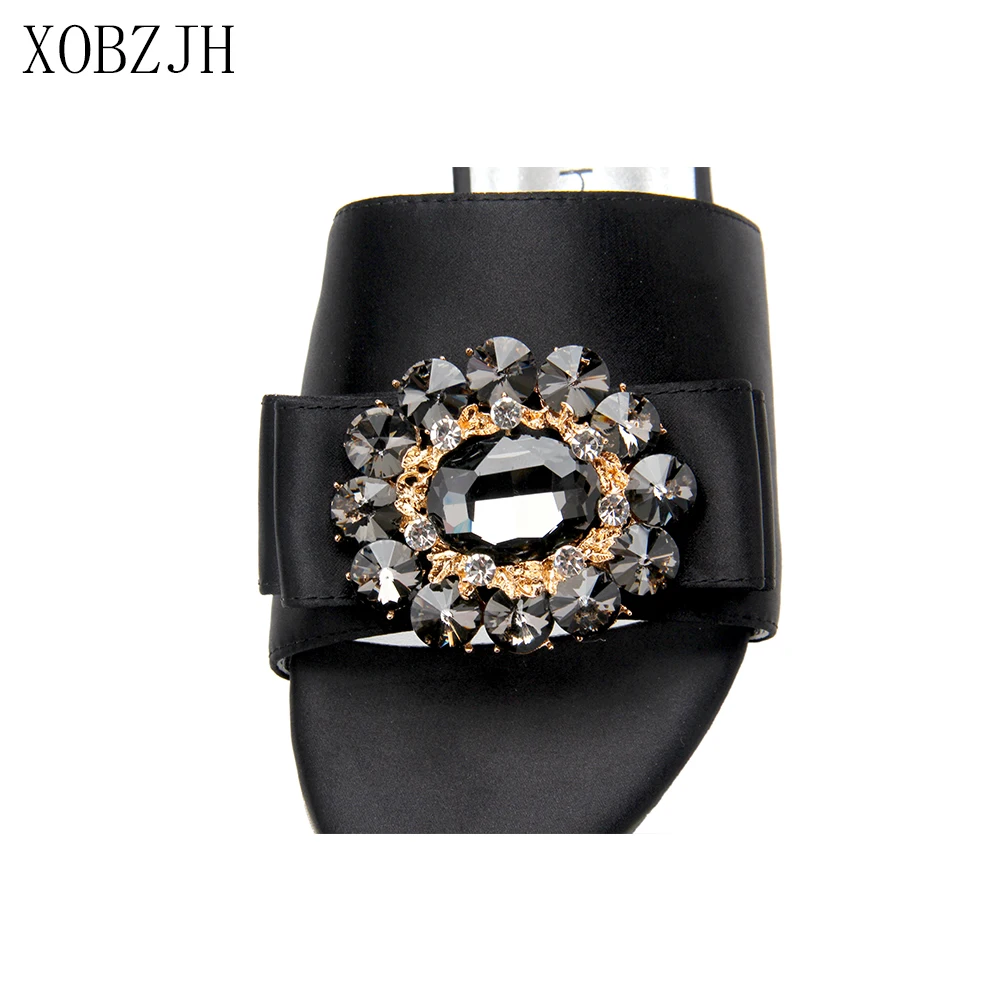 Женские летние сандалии на плоской подошве черные шлепанцы со стразами Размер 11