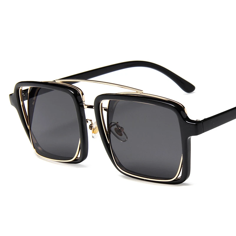 Korean version of the new ladies sunglasses Fashion personality double beam large box concave double-layer glasses | Аксессуары для