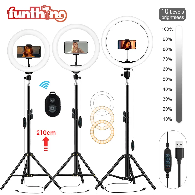 

8/10/12 Inch LED Ring Light with Tripod Selfie Fill Light Studio Professional Photography Lighting for Makeup YouTube Video Live