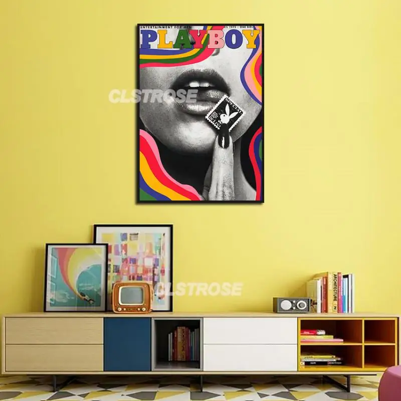 

Figure Canvas Painting Wall Art Oil Painting Black and White Sticker On Woman Mouth Poster Home Decor Bedroom and Living Room