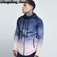 running jacket men zipped gradient fitness coat hooded jogging hiking sweatshirts gym sport jacket basketball hoodies clothing
