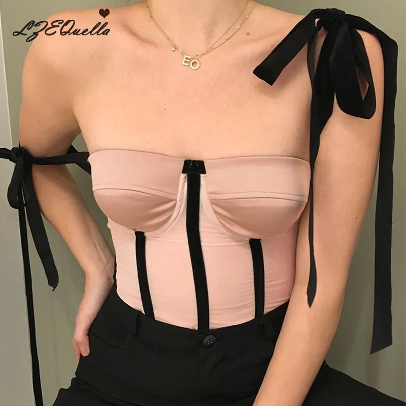 

LZEQuella Fashion Strap Crop Tops for Women Sleeveless Corset Vest Top Cropped Feminino Backless Club Top Tanks NZ2983