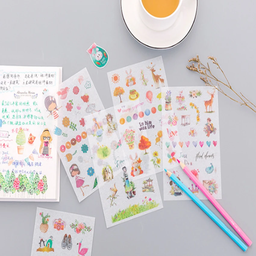 6 шт./лот милые маленькие свежие бумажные наклейки прозрачные ПВХ детские