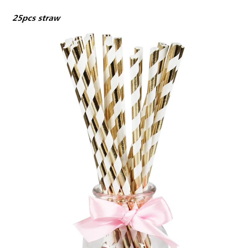 25pcs straw 10 шт. золотые вечерние одноразовые столовые приборы, чашки шампанского, соломинки, 1st день рождения, вечерние принадлежности для детей - Цвет: 25pcs straw