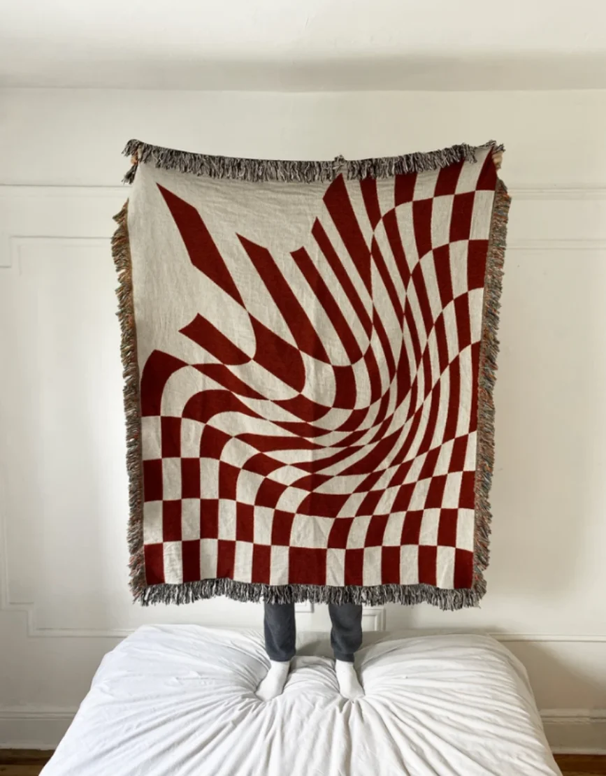 Настенный гобелен в клетку украшение для гостиной спальни синяя печать волн