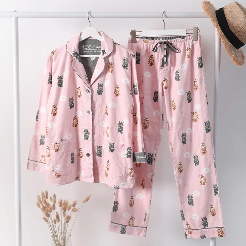 Pink Garfield Осенне-зимний женский пижамный комплект из 2 предметов, теплое толстое хлопковое нижнее белье с длинными рукавами, штаны, одежда для сна, Повседневная Домашняя одежда, большие размеры - Цвет: Pink Garfield