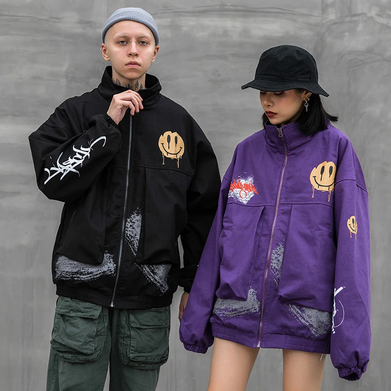 Мужская куртка-карго с принтом смайлика модная повседневная мужская куртка