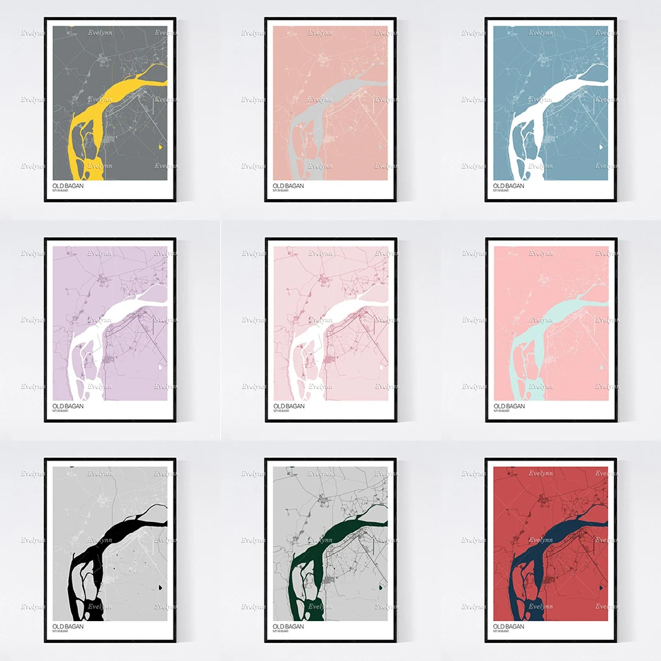 Old Bagan карта Мьянмы скандинавский Ретро минимализм живопись постеры и принты на