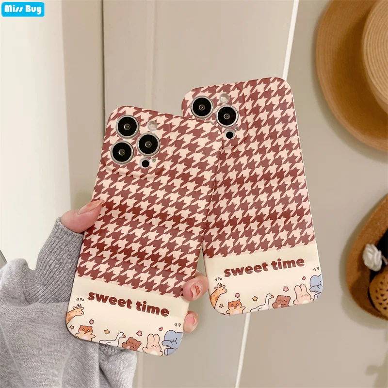 

Houndstooth Animal Wave Water Sticker Phone Case for iPhone 11 12 13 Pro Max XS Max X XR 8 7 Plus Capa Silicone Shockproof Cover