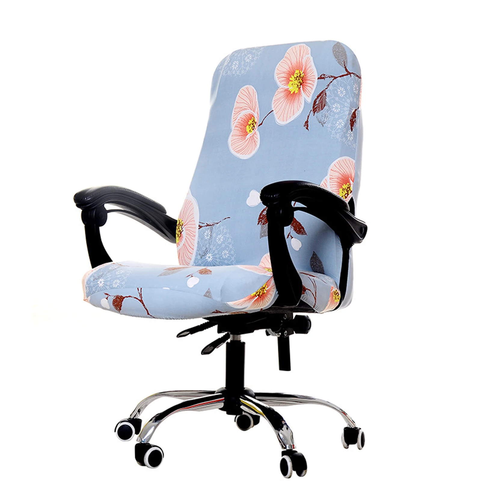 

Pastoral Style Office Swivel Chair Cover, Medium Polyester Flower Print Elastic One-piece Chair Cover, Household Product