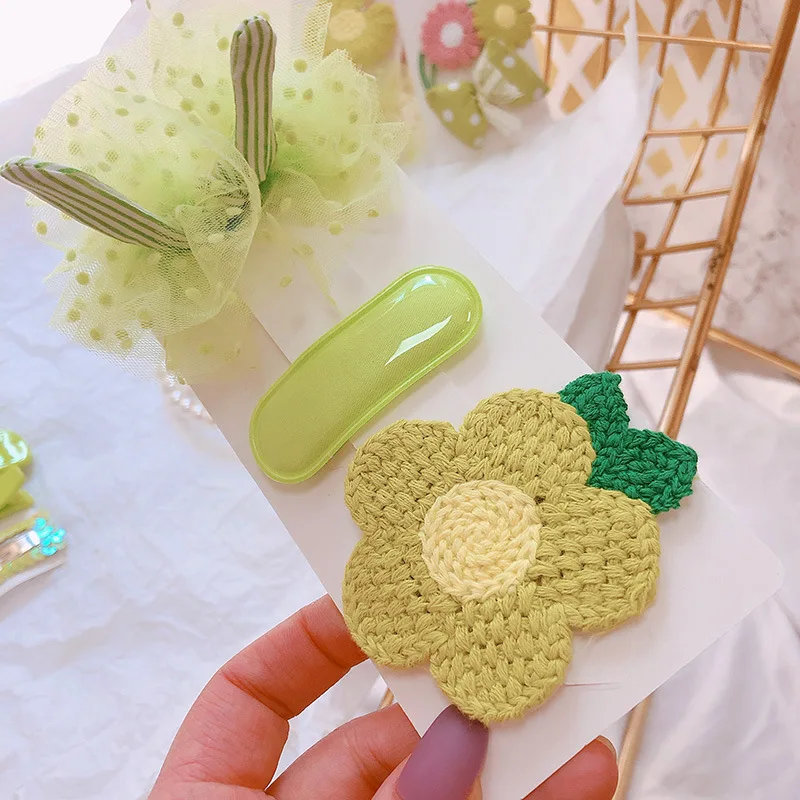 

2020 Spring And Summer New Hairpin Korean Girl Heart Avocado Green BB Clip Hair Ring Set