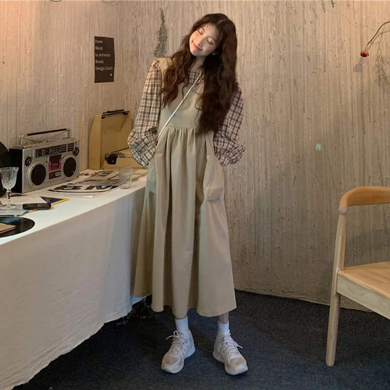 

Autumn Korean Dresses 2021 New Style Foreign Style High Waist V-neck Sleeveless Suspender Skirt A-line Jumpsuit Medium