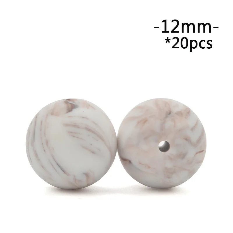 brown marble LOFCA, 12 мм, круглая форма, 20 шт./лот, силиконовые бусины для прорезывания зубов, для DIY, для кормления, ожерелья, пищевого качества, жевательные бусины - Цвет: brown marble