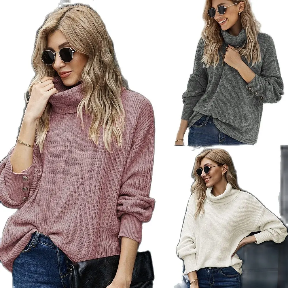 

cotton sweater women's autumn winter New color matching round neck mid-length loose knitted women 2020 woman Ladies slim fashion