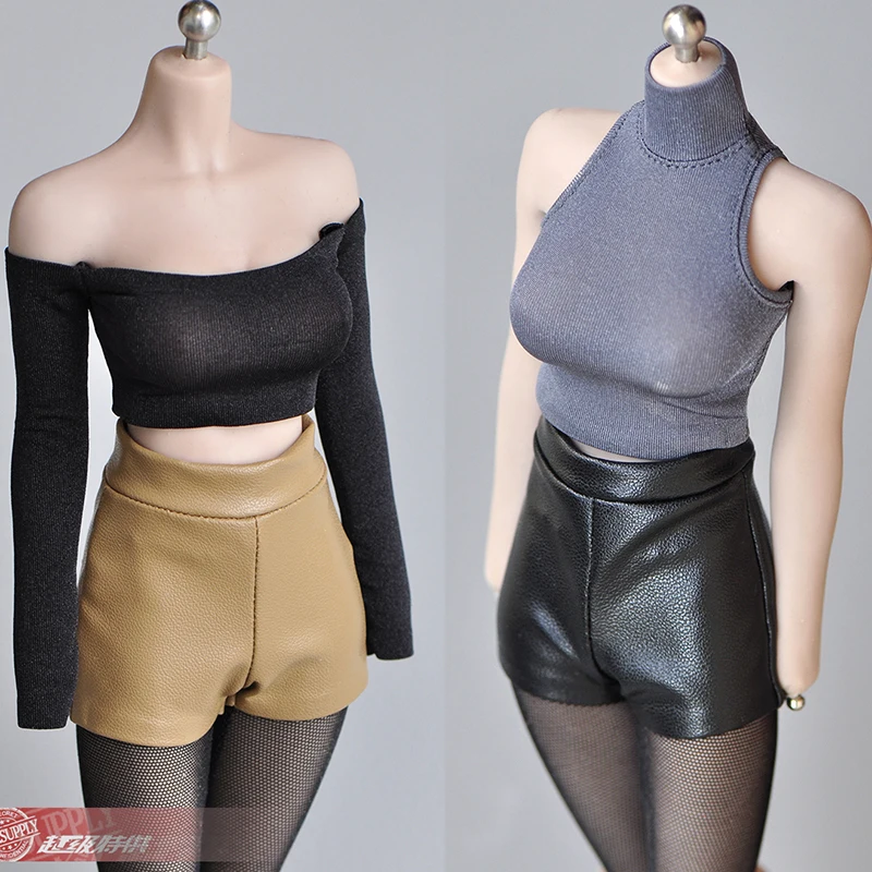 

In Stock 1/6 female clothes 12 inch movable doll plastic body high waist stretch leather shorts in stock