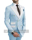 Мужской пиджак и брюки небесно-голубого цвета, облегающий пиджак для жениха, красного цвета, двубортный блейзер для вечерние ринки или свадьбы, комплект из 2 предметов