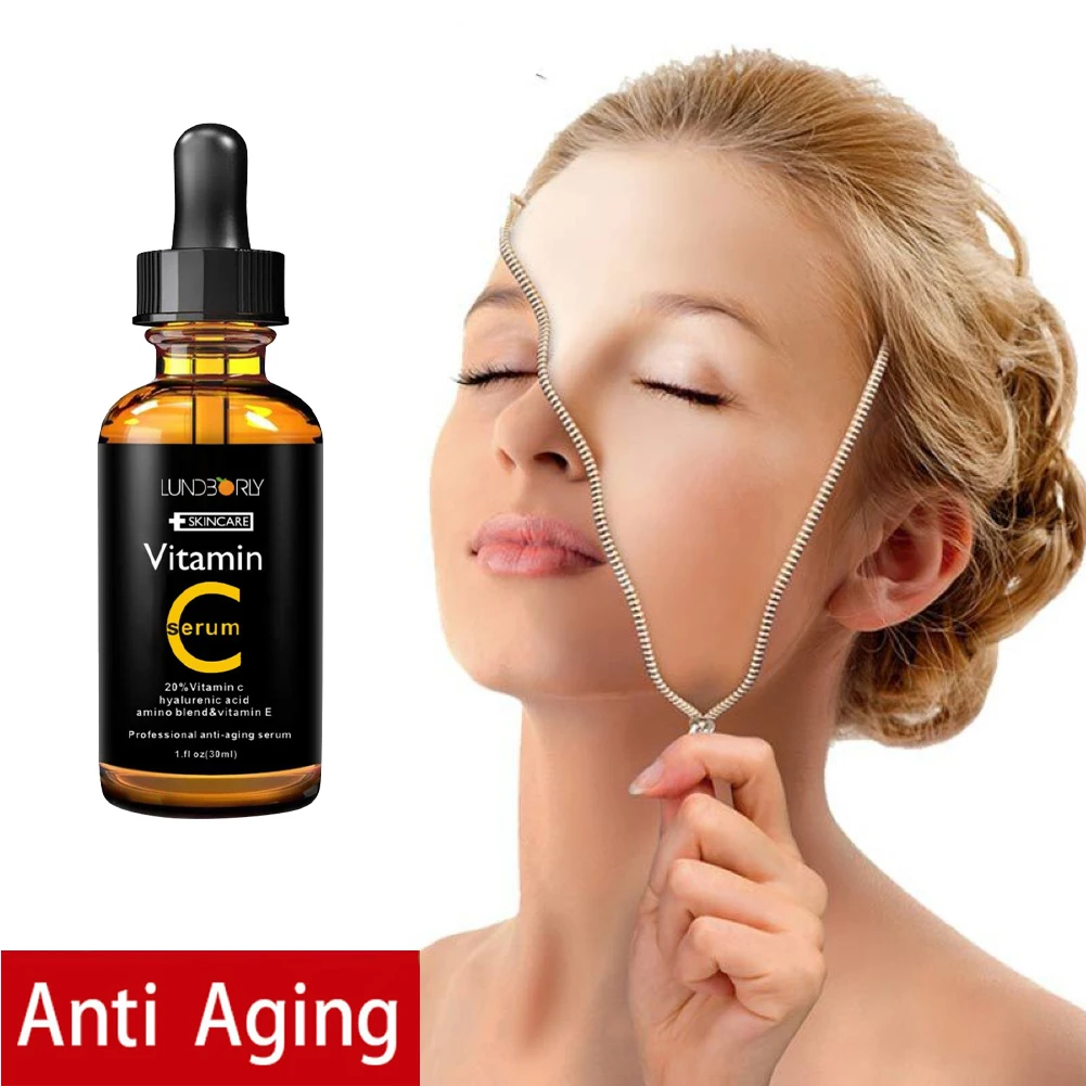 

30ml Vitamin C Facial Serum Whitening Brightening Moisturizing Improve Roughness Lighten Spots Hyaluronic Acid Facial Essence