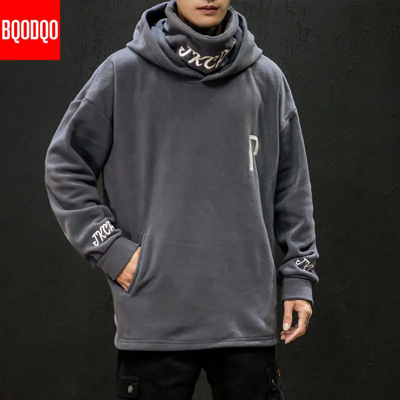 Теплые флисовые толстовки с капюшоном зимние мужские уличные серые Модные худи