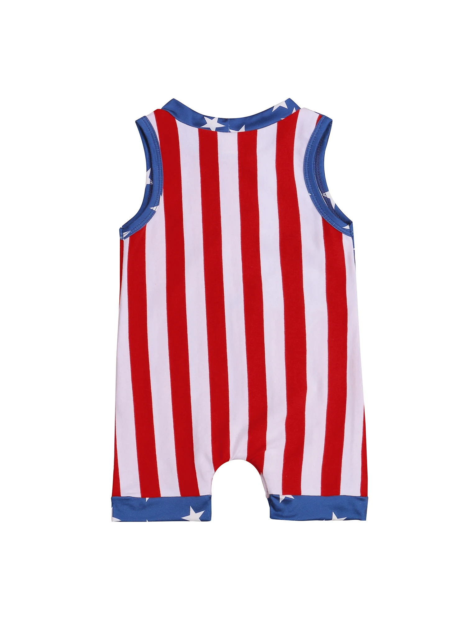 

0-24 M Kids Jumpsuit Independence Day Star Stripe Print Round Neck Sleeveless Romper For Girls Boys Soft And Comfortable Casual