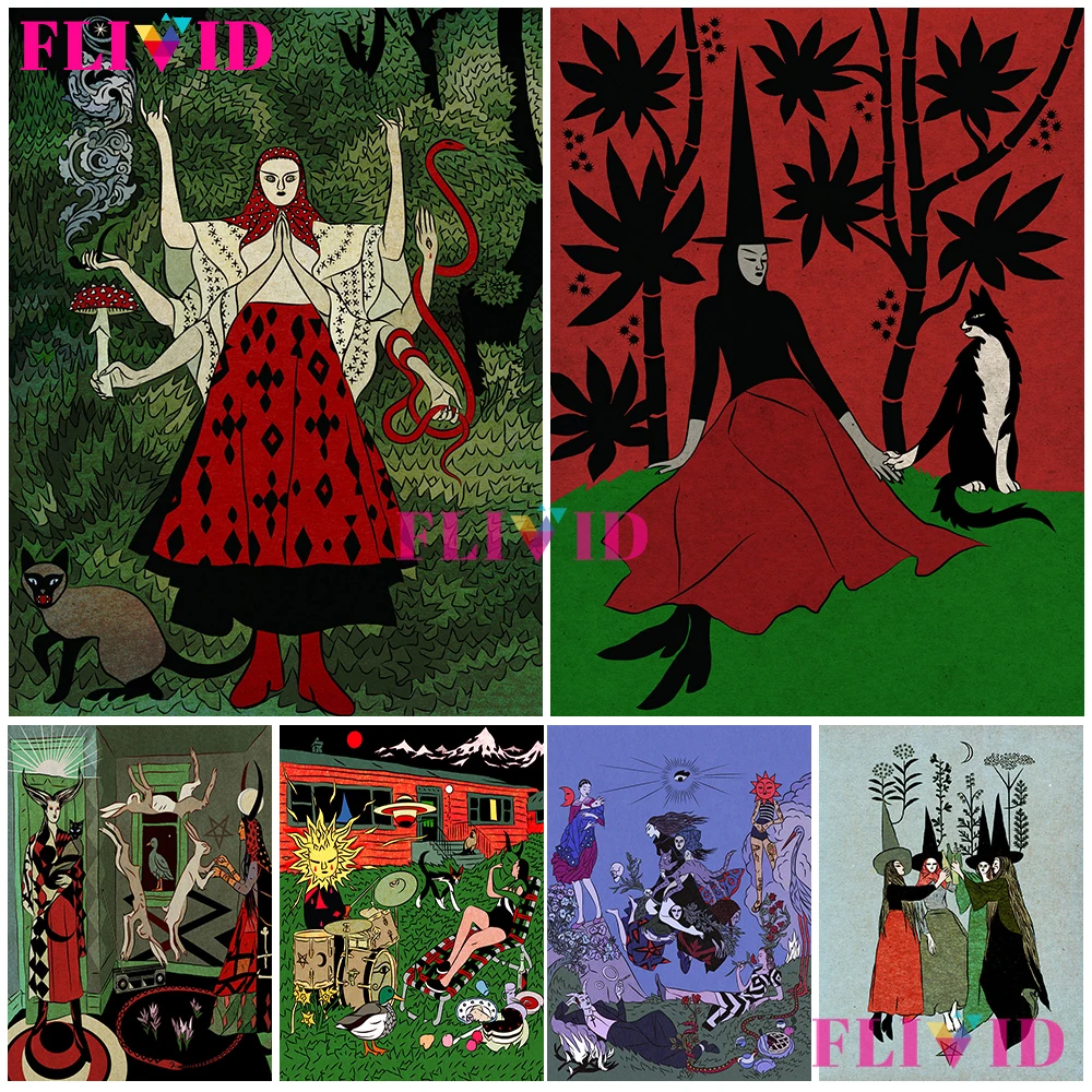 

Daily Life Of Witches Nordic Poster Witchcraft Wall Pictures For Living Room Forest Witch Canvas Painting Decor Unframed