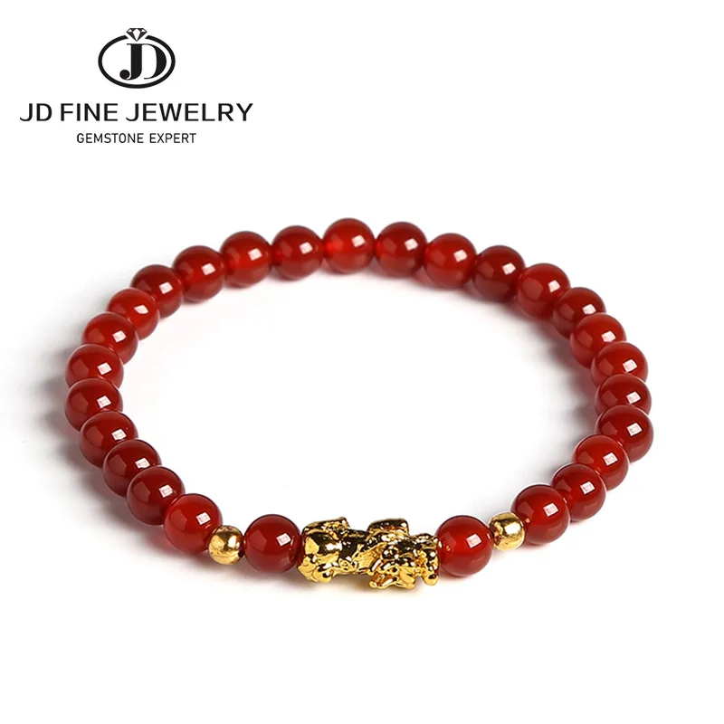 Мужской браслет с агатом и бусинами 6 мм из натурального красного черного