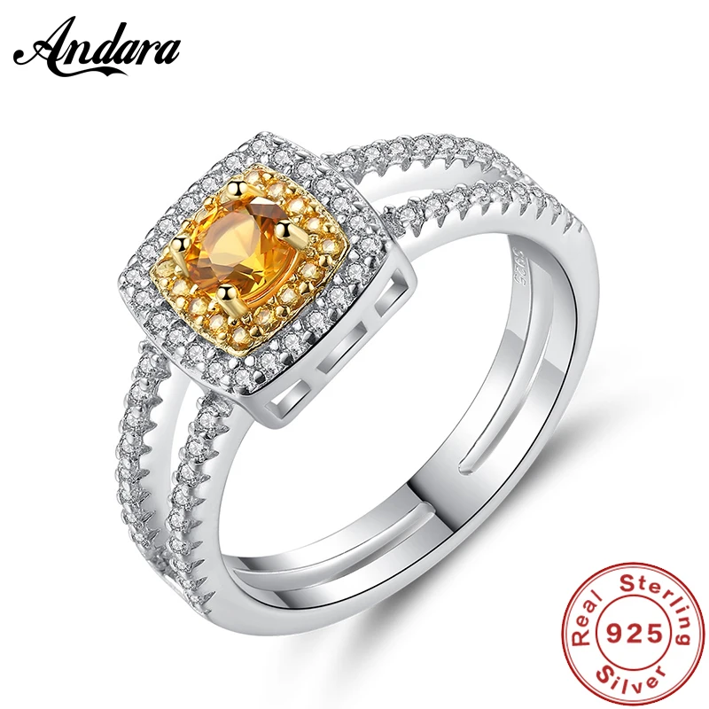 

Luxury Jewelry Women Rings 925 Sterling Silver Fashion Elegant Yellow Stone Gem Rings For Wedding Anniversary Gifts