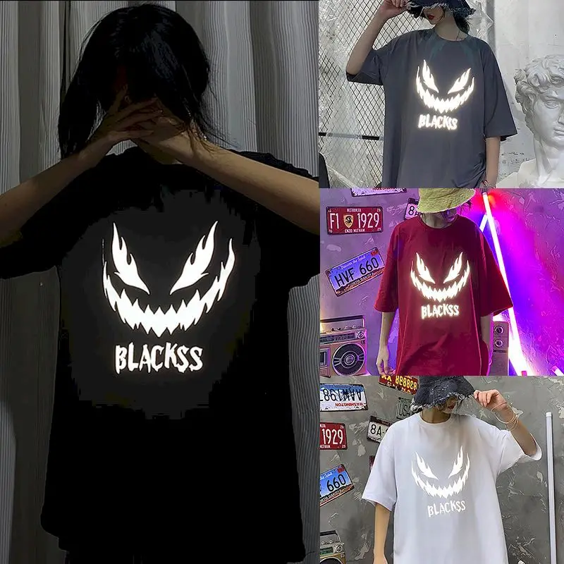 

NiceMix Harajuku reflective printed t shirt women oversize fashion clothes half sleeve women's t-shirt couple tops kpop tshirt