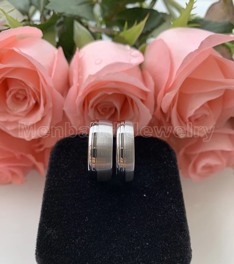 Мужское и женское кольцо из карбида вольфрама с матовой полированной отделкой 6