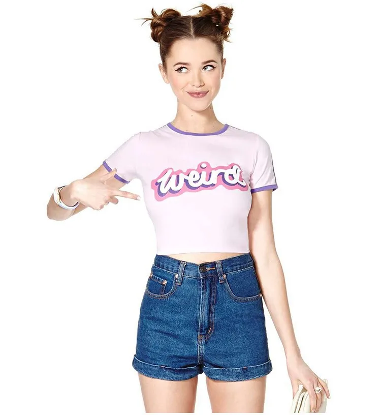 

Cute Sweet Weird printed t shirt kawaii shirt flash short sleeve summer tops High Waist