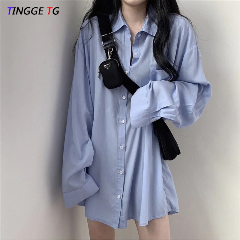 

2021 Loose Shirt Female Han Feng chic Sunscreen Silk Slippery Sunscreen Long Sleeve Shirt chemise femme blusas y camisas