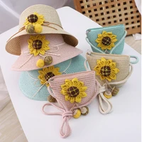 2021 kids girl sunflower sun protection hat with handbags hat straw bag kids cap girls sun visor uv protection panama
