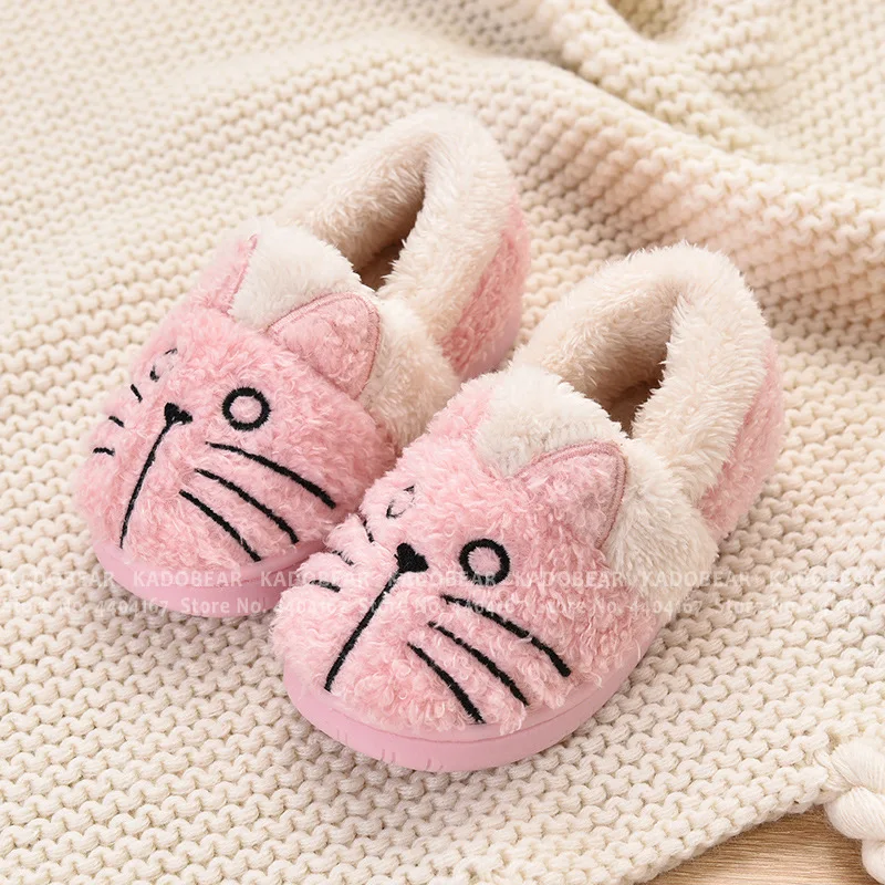 Домашние шлепанцы для мальчиков и девочек детские плюшевые зимние теплые