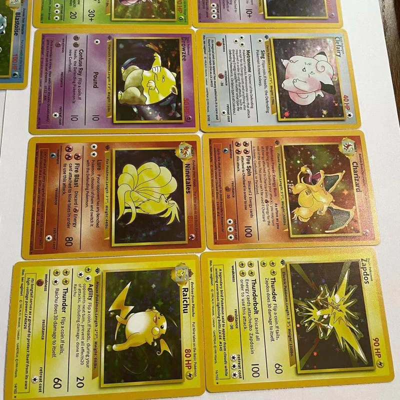 Juego de 10 unids/set de cartas de Pokemon Charizard Venusaur Mewtwo, colecci&oacute;n de cartas de batalla, juguetes para ni&ntilde;os, regalo, primera edici&oacute;n, 1996-2