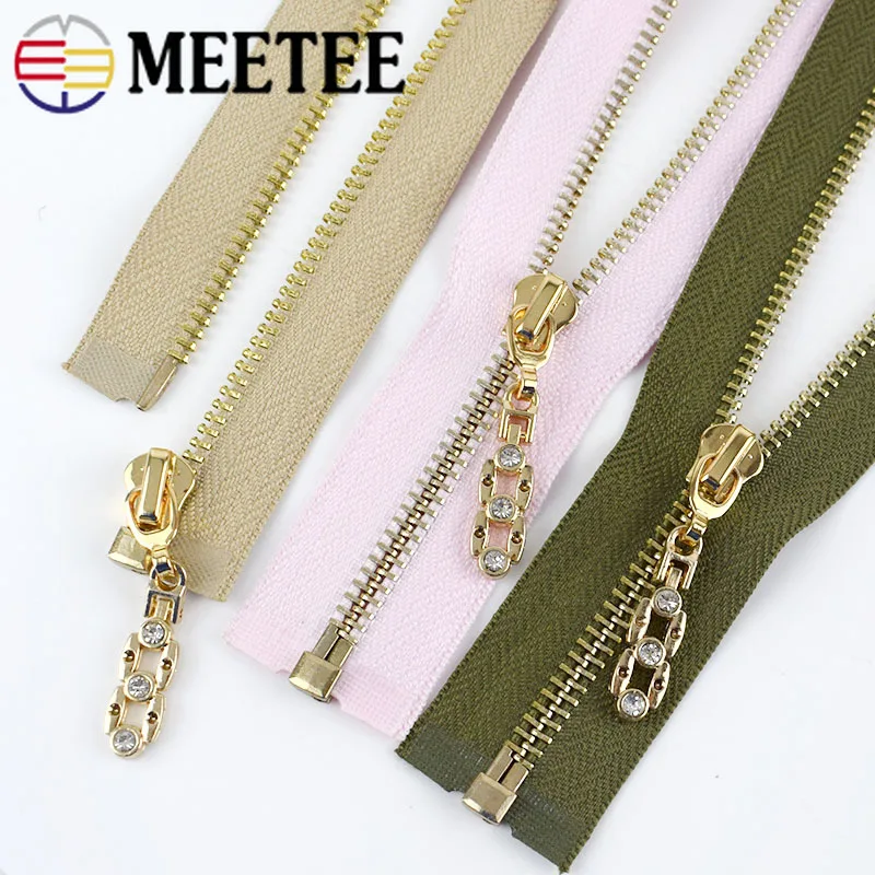 Металлическая молния Meetee длина 5 #85 см золотистые зубья открытая для пуховой