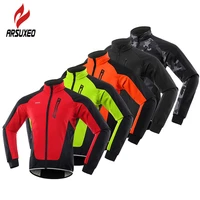 arsuxeo winter cycling fleece bicycle jacket thermal warm up bicycle wear windproof waterproof soft shell coat mtb bike jersey