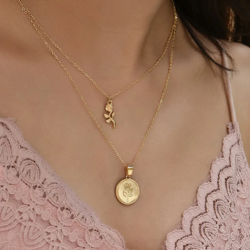 

Exquisite Jewelry Rose Flower Multilayer Clavicle Necklace for Women Gift