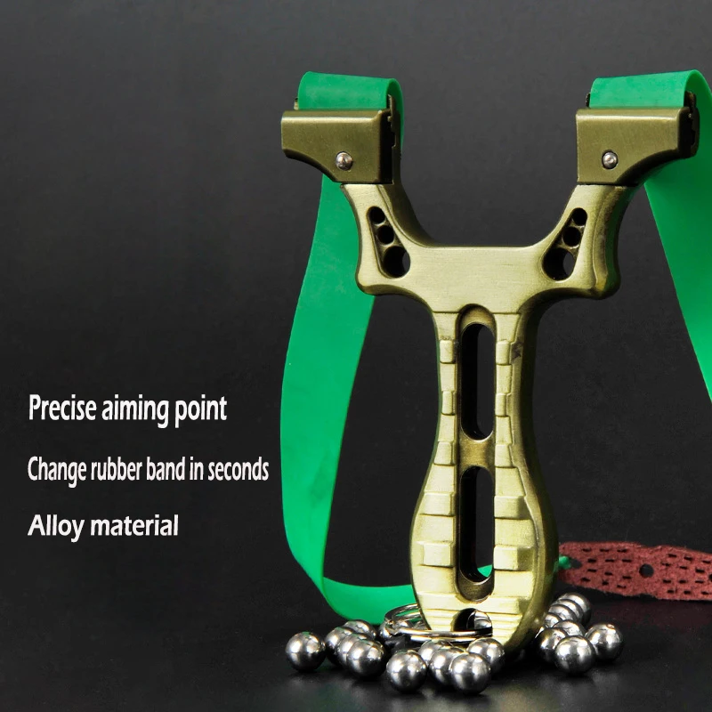 

Alloy Slingshot Hunting Flat Leather Strapless Fast-pressing Frame Fiber-optic Point Catapult Outdoor Competitive Toys
