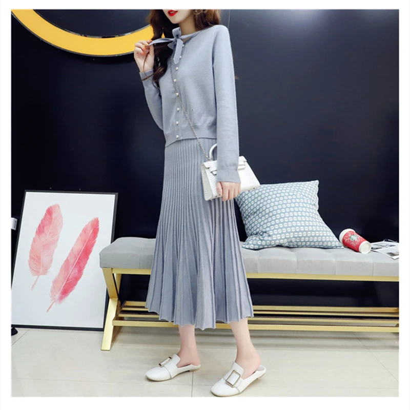 Вязаные Костюмы комплект из двух предметов для женщин 2019 осень длинный рукав