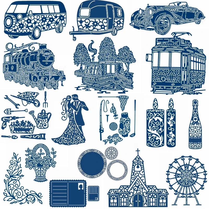 Автомобиль корабль пара свечи бутылка колесо обозрения церковь Рыболовный