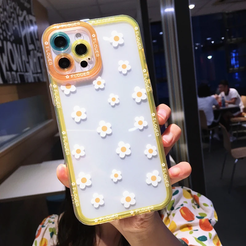 Fashion Colorful Flowers Daisy Clear Phone Case For iPhone 14 Pro Max 13 12 11 X XS XR 7 8 Plus SE 2020 Transparent Soft Cover