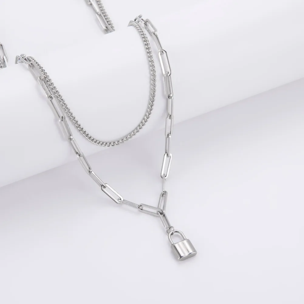

Unift Aesthetic Lock Pendant Necklace for Men Boy Padlock Choker Stainless Steel Layered Chain Punk Goth Party Jewelry Gifts