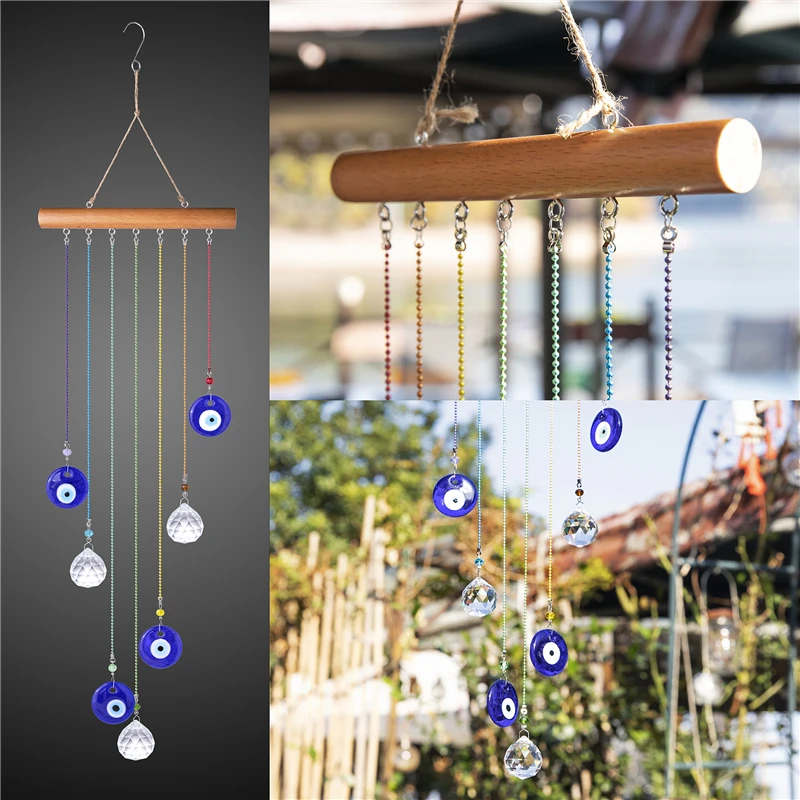 H &amp D энергия чакры хрустальный шар Suncatcher турецкий синий сглаза ветер