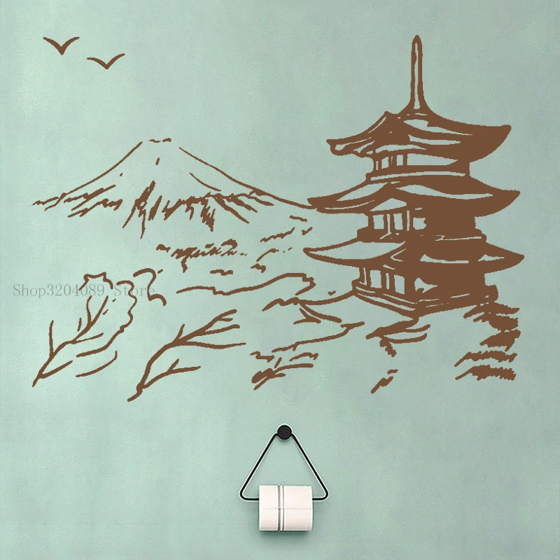 Japanese Building Pagoda Japan Landscape Wall Sticker Vinyl Home Decor Living Room Art Oriental Decal Removable Mural CN346 | Дом и сад