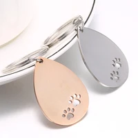 100 stainless steel water droplets hollow dog paw keychain blank for engrave mirror polished wholesale 10pcs