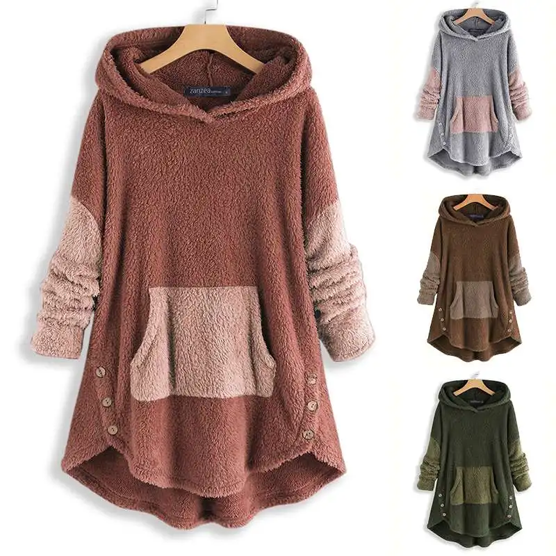 

Женские толстовки с капюшоном, зимний пушистый джемпер h с длинным рукавом, флисовый пуловер с капюшоном для осени, 2021