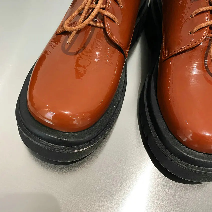 

QUTAA 2021 Lace Up Square Med Heel Concise Ladies Shoes Spring Autumn Casual Round Toe PU Leather Women Pumps Size 34-43